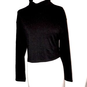 Women’s NWT Chic Stylish Black Turtleneck Crop Top Sz S 60% Cotton